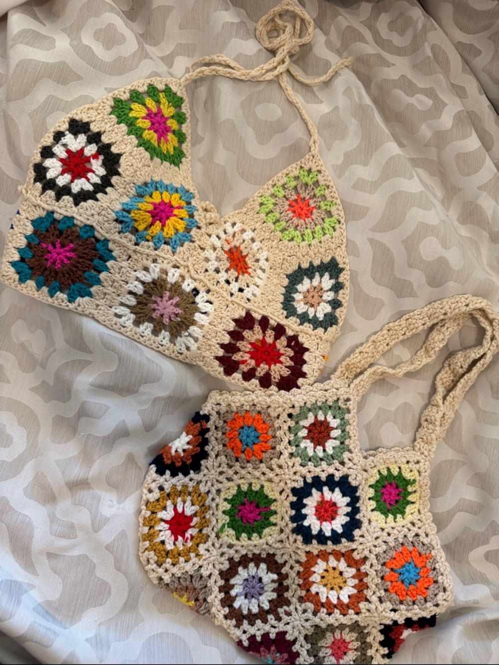 Crochet Floral Tie-Back Swim Coverup Top - Cream Multi